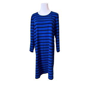 Old Navy Heavyweight Knit Blue Black Striped A-line Swing Dress LARGE NWOT‎